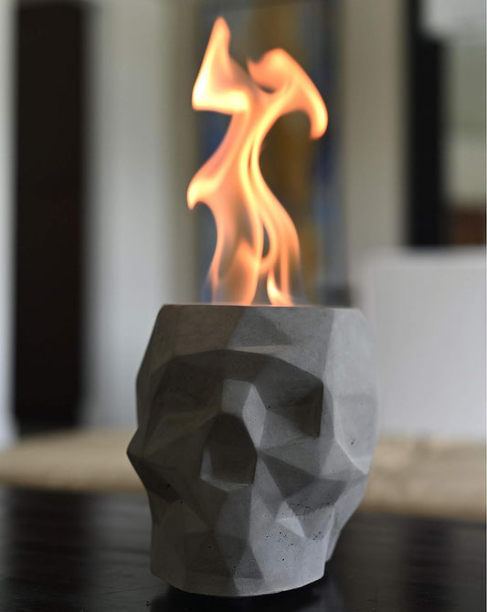 Tabletop Rubbing Alcohol Fireplace Indoor Outdoor Fire Pit Portable Fire Concrete Bowl Pot Fireplace (Skull) (Gray)